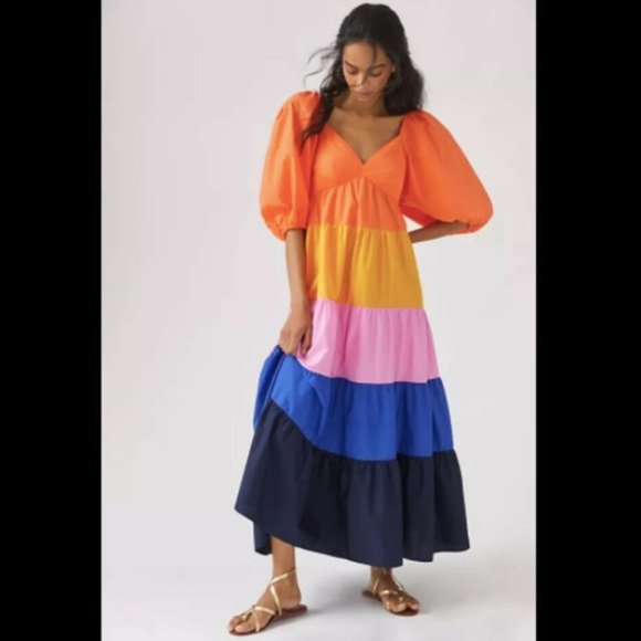 FARM RIO Dresses & Skirts - Anthropologie X Farm Rio Tiered Colorblocked Maxi Dress ****ALTERED*****